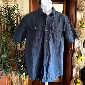 Sierra Designs Mens L Navy Short Sleeve Hiking Shirt Cotton Stretch Button Up